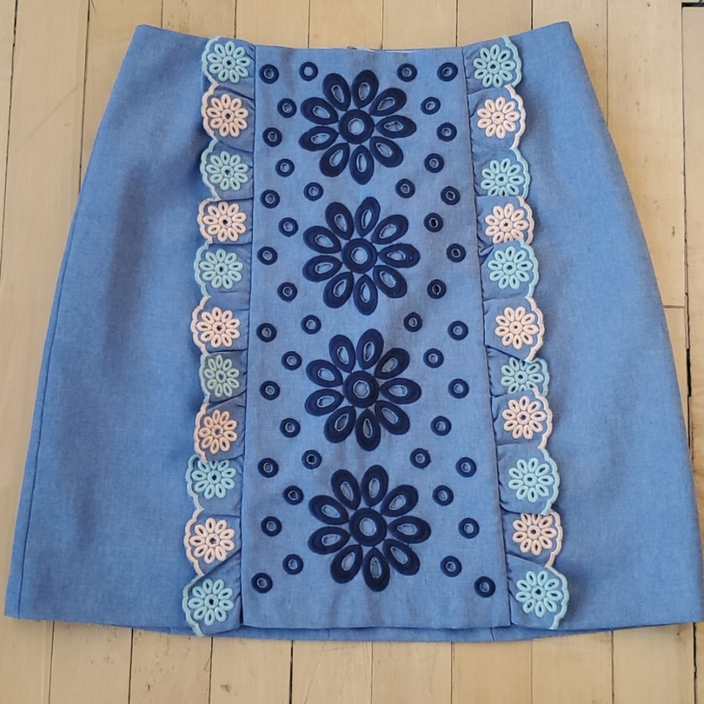Lily Brown Floral Broderie Anglais Skirt Sz S